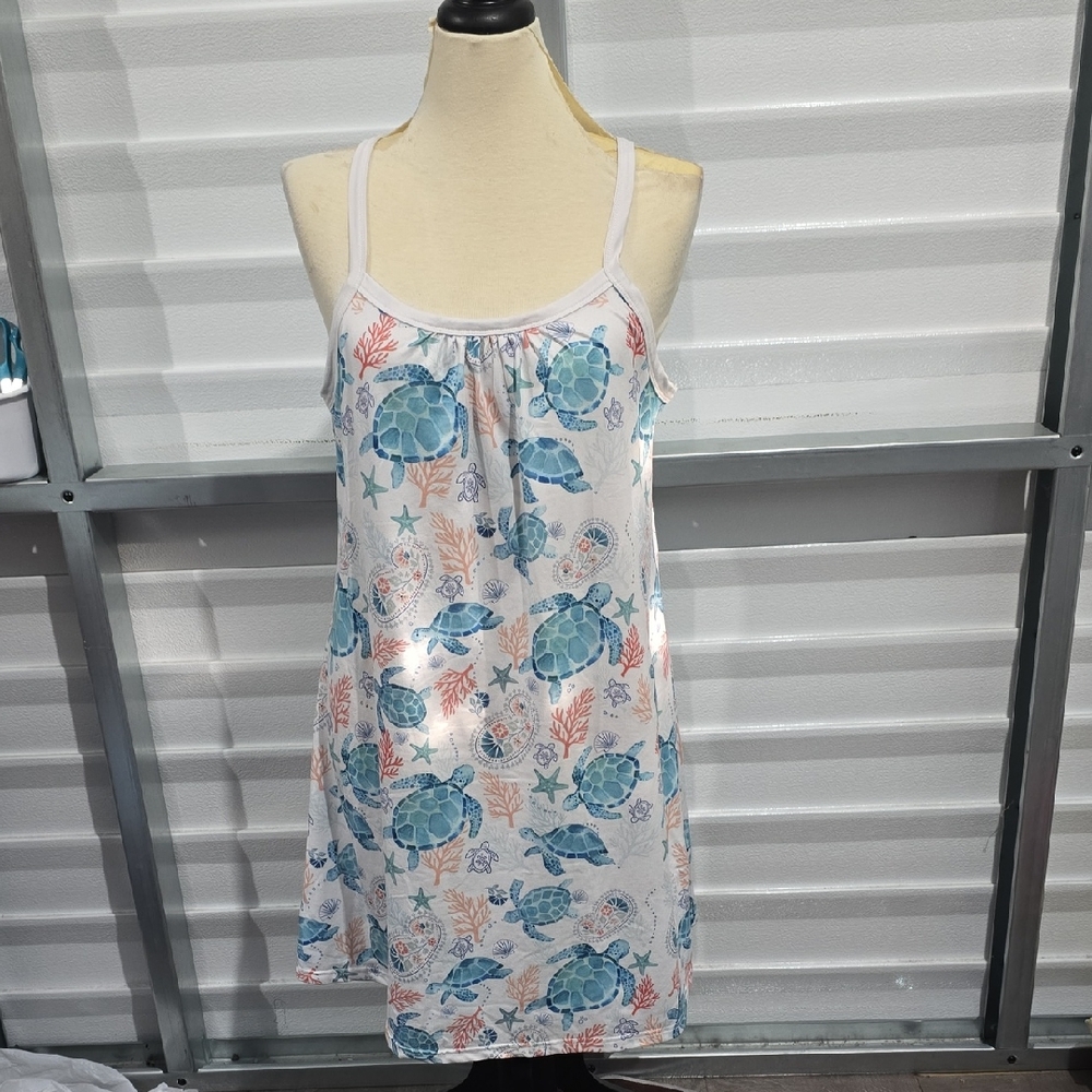 Teal Blue and White Sea Life Turtl Dress Size XL